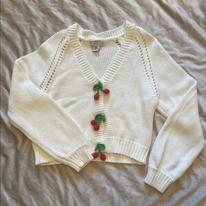 Sincerely Jules White Cardigan with Cherry Accents